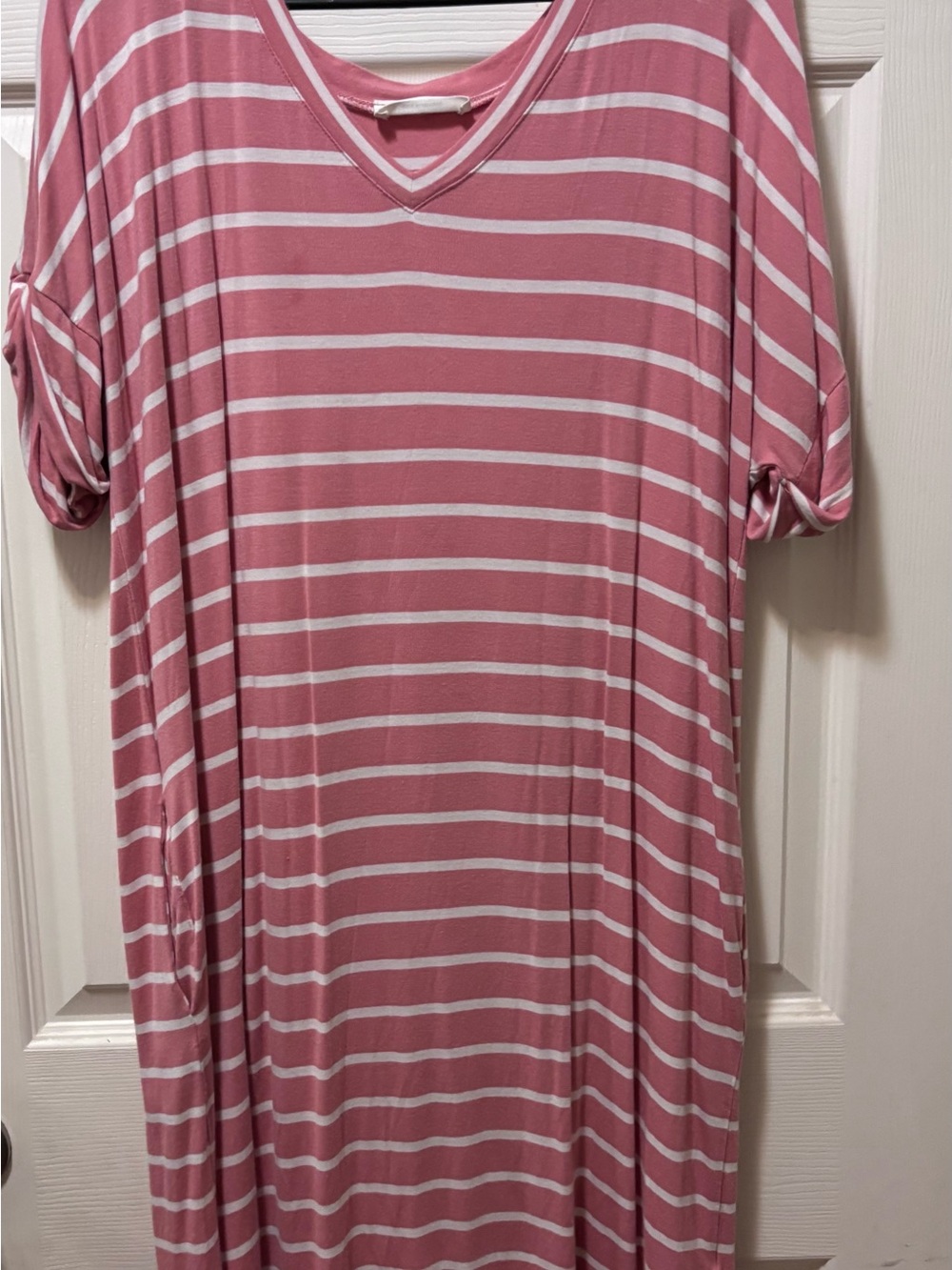 Zena Pink and White Striped V-Neck Tee